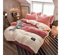 WBDWWTD Fleece Bedding Sets Double, Double Bed Duvet Covers Grey, Fleece Winter Duvet Cover Set Bedding Set Quilt Cover Sets Flat Sheet Double Bed Super Soft Warm Thick Twin King 4 Pcs Beige