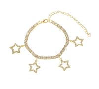 WBDWWTD for Women Silver/Gold, Cubic Zirconia Tennis Chain with Hollow Star Womens Anklets Jewelry 21.5+10cm