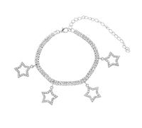WBDWWTD for Women Silver/Gold, Cubic Zirconia Tennis Chain with Hollow Star Womens Anklets Jewelry 21.5+10cm