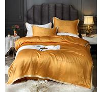 WBDWWTD Grey Bedding Double Sets, Silk Bedding Sets King Size, Navy White Bedding Sets Duvet Cover Sets King Size Luxury Full Satin Silk Soft Silky 4 Piece Comforter Cover Set Adult Double Flat Sheet