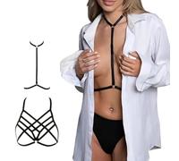 WBDWWTD Lencería con Tiras para Mujer Arnés Corporal Sujetador Jaula 1/4 Taza Cadenas Elásticas en el Pecho Cinturones Travieso Ropa Interior Bondage Ajustable 2 Piezas para Clubwear Raves Vestidos de