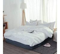 WBDWWTD Linen Bedding Set King Size, Washed Linen Duvet Cover Double, Duvet Cover Bedding Set with Fitted Sheet Pillowcases Quilt Cover Flat Sheet Double Bed Twin King Size 4Pieces White Green Blue