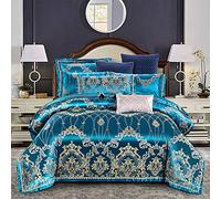 WBDWWTD Luxury Bedding Set King Size, 100% Cotton Double Duvet Covers Set, Silk Bedding Sets King Size Blue Double Duvet Covers Set Cotton Luxury Satin Jacquard Bedding Sets 4pcs King Size Double Bed