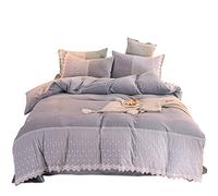 WBDWWTD Luxury Bedding Set King Size, Winter Duvet Cover Set 4 Pcs Bedding Set Double Bed Quilt Cover Sets Flat Sheet Twin Lace, European Style Green Pink Soft Warm Flannel Thick Warm Fabric