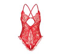 WBDWWTD Mujer Chrismas Santa Navidad Sexy Body de una Pieza Estiramiento Ver a través de Encaje Teddy Lencería Ropa Interior en V Profunda Leotardo Lady Naughty Babydoll Ropa de Dormir Hueca Mono