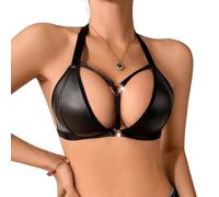 WBDWWTD Mujer Halter Triángulo Sujetador Anillo Hueco Bralette Push Up Wetlook Lencería Bralette Inalámbrico Cuello En V Ropa Interior Transparente Suave Cómodo Babydoll Ajustable