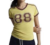 WBDWWTD Mujeres Verano Y2K Crop Baby tee Número Gráfico Cuello Redondo Top Vintage Adolescente Chica Blokecore Camiseta Estética Streetwear