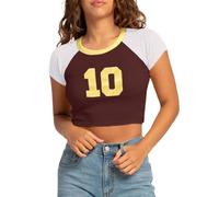 WBDWWTD Mujeres Verano Y2K Crop Baby tee Número Gráfico Cuello Redondo Top Vintage Adolescente Chica Blokecore Camiseta Estética Streetwear