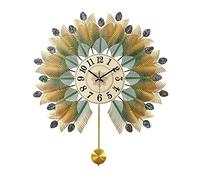 WBDWWTD Office Wall Decor Creative Handmade Metal Wall Clock Crystal Decorative Wall Clock with Swinging Pendulum Silent Art Deco Clock Alarm Clocks for Bedrooms