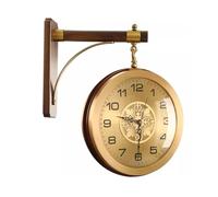 WBDWWTD Office Wall Decor Household Double-Sided Wall Clock Living Room Wall Decoration Wall Watch Brass Solid Wood Light Luxury Creative Two-Sided Clock Alarm Clocks for Bedrooms
