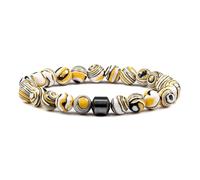 WBDWWTD Pulsera de Cuentas de 8 mm para Hombre, Pulsera, Cuentas, Bolas de Cristal, Piedras Naturales, hematita, Tejido Redondo Blanco, elástico, 17 cm x 7 mm, 1 Pieza para Fiesta de graduación