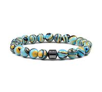 WBDWWTD Pulsera de Cuentas de 8 mm para Hombre, Pulsera, Cuentas, Bolas de Cristal, Piedras Naturales, hematita, Tejido Redondo Blanco, elástico, 17 cm x 7 mm, 1 Pieza para Fiesta de graduación