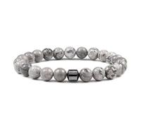WBDWWTD Pulsera de Cuentas de 8 mm para Hombre, Pulsera, Cuentas, Bolas de Cristal, Piedras Naturales, hematita, Tejido Redondo Blanco, elástico, 17 cm x 7 mm, 1 Pieza para Fiesta de graduación