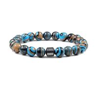 WBDWWTD Pulsera de Cuentas de 8 mm para Hombre, Pulsera, Cuentas, Bolas de Cristal, Piedras Naturales, hematita, Tejido Redondo Blanco, elástico, 17 cm x 7 mm, 1 Pieza para Fiesta de graduación