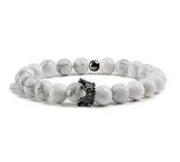 WBDWWTD Pulseras De Cuentas De Lava Hechas A Mano 8 Mm Mujer Encanto Corona Colgante Piedra Natural Yoga Pulsera Elástica Pulseras Brazaletes-Negro Gris