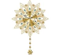 WBDWWTD Shape 3D Wall Clock Wrought Iron, Gold Mute Electronic Quartz Clock Unique Crystal Metal Hollow Carved Decoration Wall Clock for Home Kitchen Office, Gold