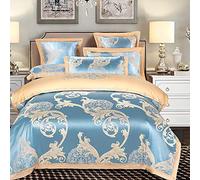 WBDWWTD Silk Bedding Set King Size Luxury, Duvet Covers King Size Beds Red, Bedding Set King Size Double Duvet Covers Set Silk Cotton Luxury Satin Jacquard Double Bed Twin Silver 4 pcs