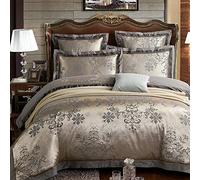 WBDWWTD Silk Bedding Sets King Size, 6pcs King Size Double Bed Twin, Grey Floral
