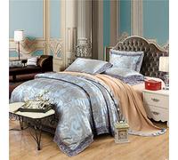 WBDWWTD Silk Bedding Sets King Size, Duvet Cover Sets Satin, Duvet Cover Sets Bedding Sets 4 Piece Gold Bedding Set Queen King Size Silk Cotton Blend Lace Duvet Cover & Pillowcases Set Jacquard