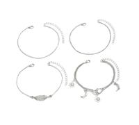 WBDWWTD Silver Anklet Foot Bracelet for Woman, Multilayer Chain with Moon Heart and Leaf Ankle Bracelets 19+7cm