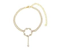 WBDWWTD Silver/Gold Ankle Bracelets, Double Tennis Chain with Flower Cubic Zirconia Womens Anklets Jewelry 22+10cm