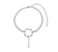 WBDWWTD Silver/Gold Ankle Bracelets, Double Tennis Chain with Flower Cubic Zirconia Womens Anklets Jewelry 22+10cm