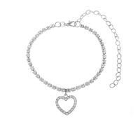 WBDWWTD Silver/Gold Anklet Braclets, Cubic Zirconia Tennis Chain with Heart Womens Anklets Jewelry 21+10cm