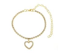 WBDWWTD Silver/Gold Anklet Braclets, Cubic Zirconia Tennis Chain with Heart Womens Anklets Jewelry 21+10cm