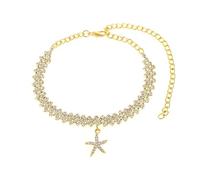 WBDWWTD Silver/Gold Braclet, Cubic Zirconia Tennis Chain with Starfish Womens Anklet Jewelry 18+10cm