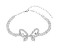 WBDWWTD Silver/Gold, Cubic Zirconia Tennis Chain with Butterfly Womens Anklets Jewelry 24.2+10cm