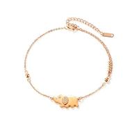 WBDWWTD Stainless Steel Ankle Bracelets for Elephant with Cubic Zirconia Women Anklets Jewelry 22.5+6.5cm