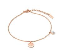 WBDWWTD Stainless Steel Anklet for Women Rose Gold Round with Cubic Zirconia Ankle Bracelet Charm 20+4cm