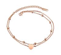 WBDWWTD Stainless Steel Heart Double Layer Ankle Bracelet for Women Jewelry 21+5cm