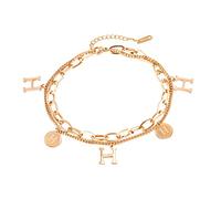 WBDWWTD Stainless Steel Letter Double Layer Anklet Jewelry Women 26+5cm