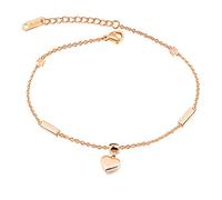 WBDWWTD Stainless Steel Rose Gold High Polished Heart Pendant Ankle Bracelet Charms 21.5cm