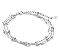 WBDWWTD Stainless Steel Round Bead Multilayer Silver Ankle Bracelet for Women Jewelry 21+5cm