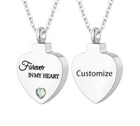WBDWWTD TQHGHX Personalice Las Joyas de cremación para Cenizas - Collar de urna de corazón con Piedra Natal de Cristal Collares Personalizados Nombres Grabados - Forever In My Heart