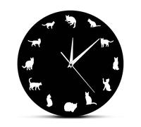 WBDWWTD Wall Clock 12 Different Cat Pose Wall Clock Kitty Clock Wall Watch Pet Shop Wall Art Kitten Animal Nursery Decor Cat Lovers Gift