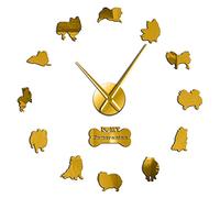 WBDWWTD Wall Clock Adorable Pomeranian Spitz Dog Shaped 3D Designer Wall Clock Acrylic Wall Stickers with Mirror Effect Clock for Home Decor