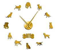 WBDWWTD Wall Clock American Pit Decorative 3D Wall Clock American Staffordshire Terrier Fashion Home Clock with Mirror Numbers Stickers