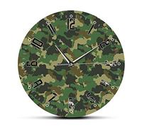 WBDWWTD Wall Clock Army Soliders Green Camouflage Wall Art Bedroom Silent Wall Clock Military Hanging Clock Wall Watch Man Cave Camo Decor