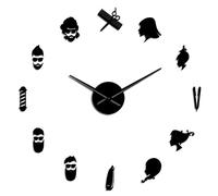 WBDWWTD Wall Clock Barber Shop 3D Mute Wall Clock Beauty Salon Wall Art Decor Giant Big Needle Frameless Clock Watch with Mirror Effect Sticker