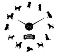 WBDWWTD Wall Clock Beagle Portrait Oversized 3D Wall Clock for Dog Lovers Quartz Acrylic Mirror Sticker Battery Operated Clock Watch