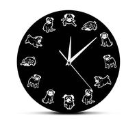 WBDWWTD Wall Clock Cartoon Puppy Dog Breed Wall Clock Funny Pug Dog Wall Art Print Clock Watch Vet Office Decor Veterinarian Pet Owner Gift