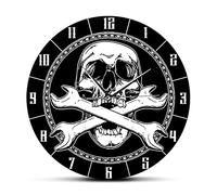 WBDWWTD Wall Clock Death Mechanic Skull and Cross Wrenches Decorative Printed Wall Clock Auto Repair Tools Decor for Garage Man Cave Wall Watch