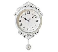 WBDWWTD Wall Clock European Pastoral Large Pendulum Clock Home Living Room Decoration Mute Wall Clock Quartz Clock,Silver (Silver)