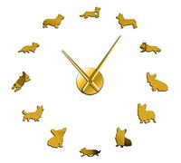 WBDWWTD Wall Clock Frameless English Welsh Corgi 3D Wall Clock Mirror Puppy Dog Breeds Wall Art Pet Shop Decor Quiet Sweep Clock Watch
