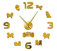 WBDWWTD Wall Clock Japanese Spitz Dog Animal Acrylic Large Wall Clock Puppy Pet Shop Clocks Wall Decorated Stickers Non Ticking Hanging Watch