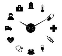 WBDWWTD Wall Clock Medicine Heath Care Ambulance Medical Tools Large Wall Clock Acrylic Mirror Effect Wall Stickers Hospital Clinic Decor Watch