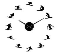WBDWWTD Wall Clock Mountain Skier Winter Skiing Vintage Style Ski Wall Art 3D Wall Clock Quiet Sweep Long Hand Clock Watch Gift for Sport Lover